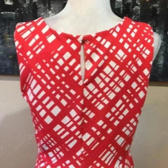 Enfocus Fit & Flare Orange & White Geometric Diamond Cutout Neckline Dress 12 - Picture 7 of 10